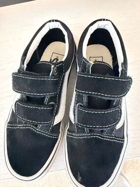 Vans Kids Black and White Velcro Skate Sneakers